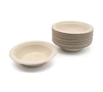 12 oz Bagaço de Grau Alimentício Resistente Ao Calor Descartável Biodegradável Portátil Sobremesa Redonda Prato Tigela Plana